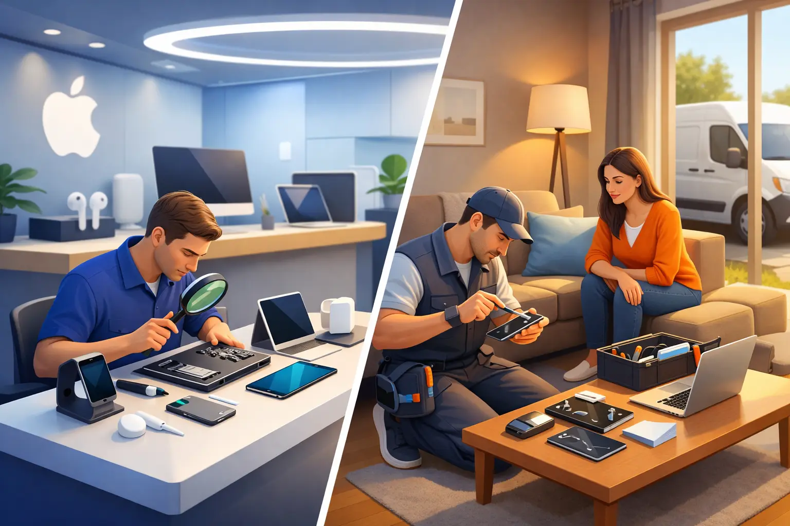 Atelier Apple vs réparation à domicile